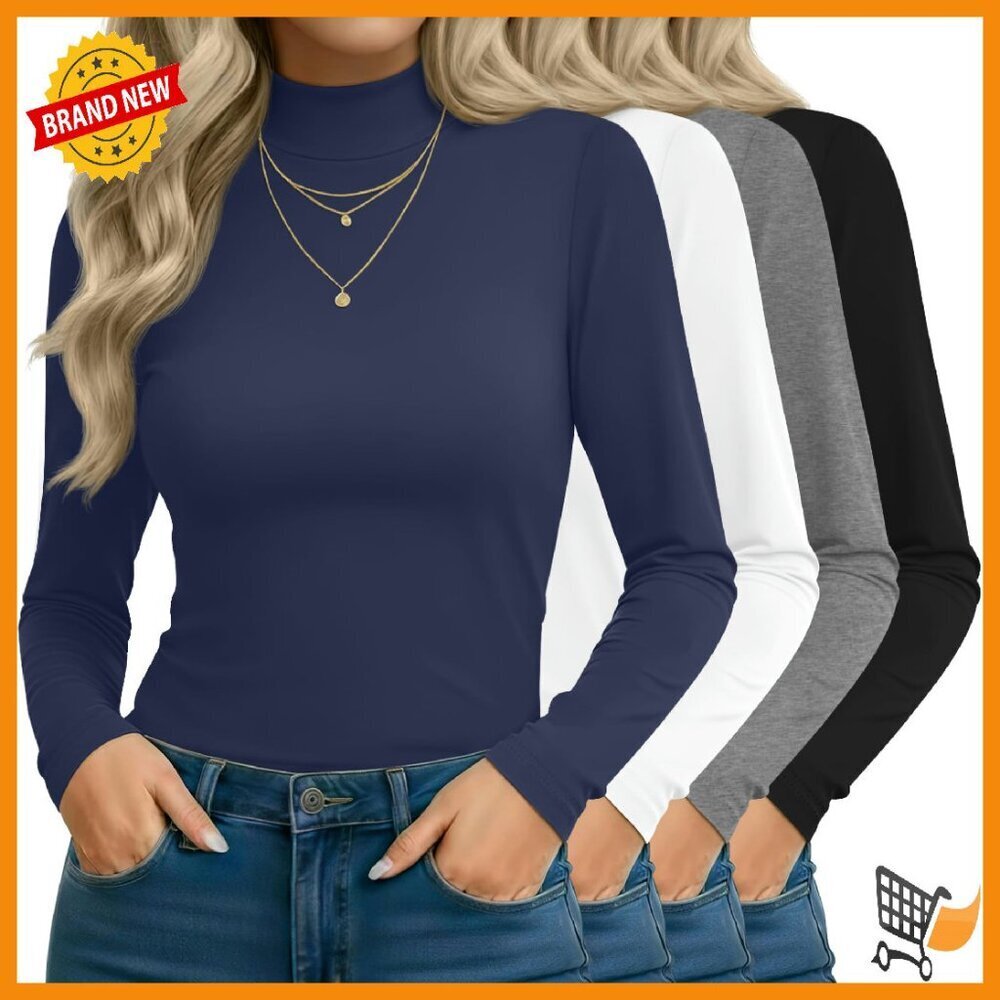Mock Turtleneck Tops Slim Fit Long Sleeve Shirts 4 Pack Basic Layer Tee
